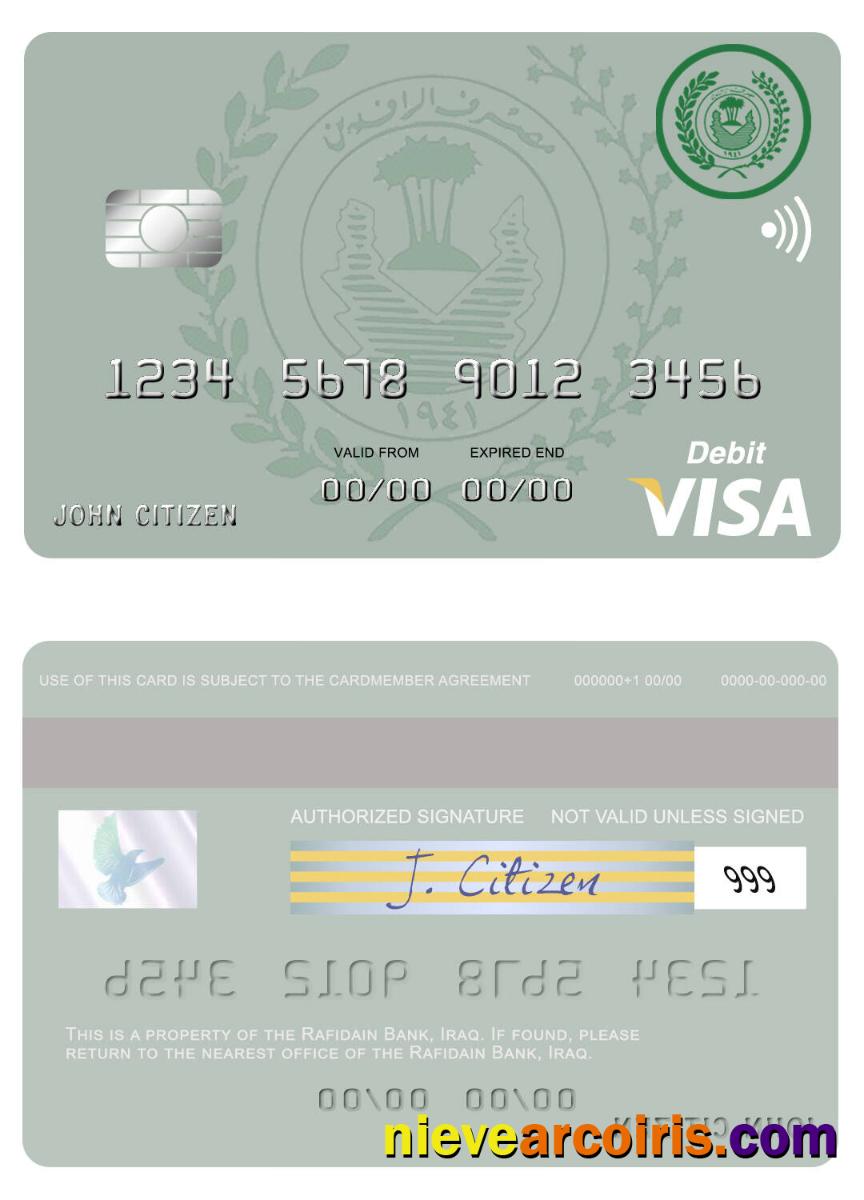 Iraq Rafidian Bank Visa Debit Card Template