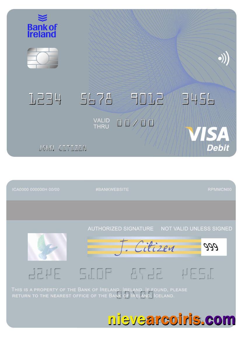 Ireland Bank Of Ireland Visa Debit Card Template