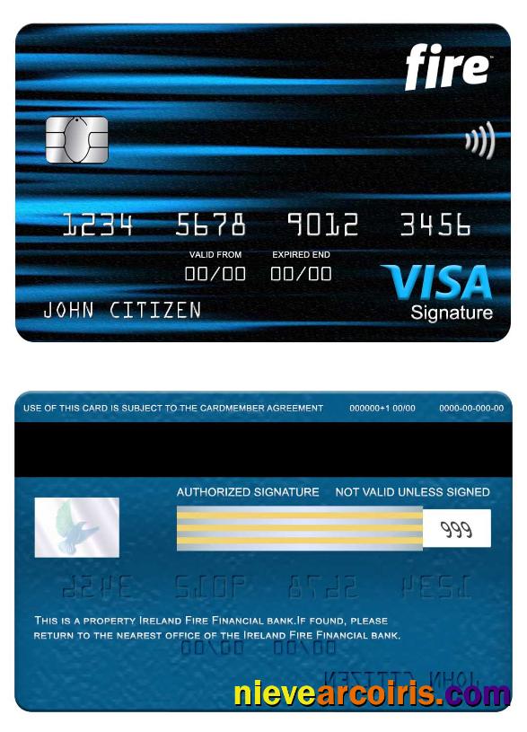 Ireland Fire Financial Bank Visa Signature Card Sample