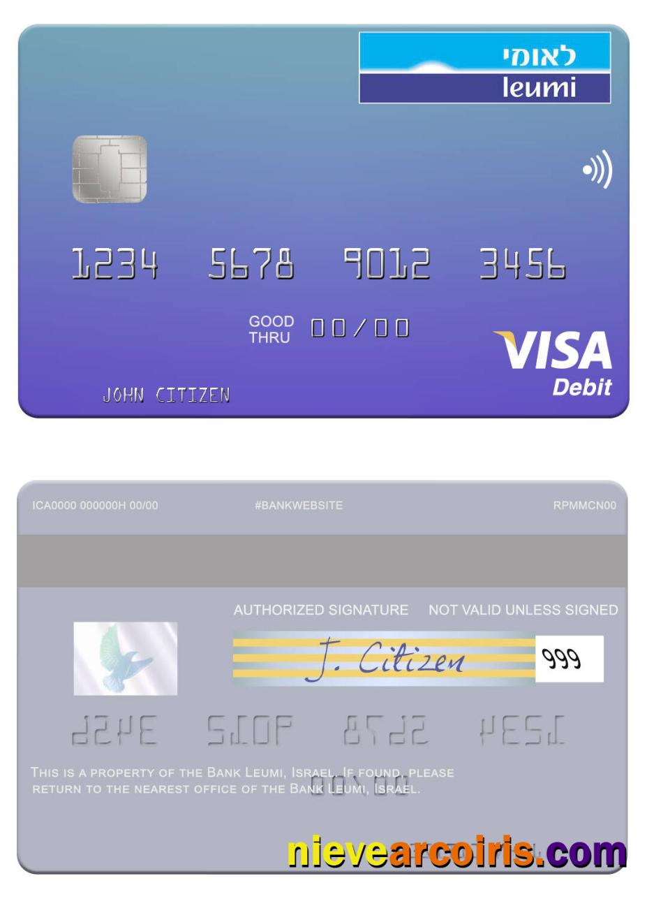 Israel Bank Leumi Visa Debit Card Sample