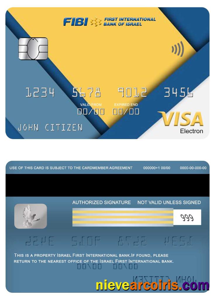 Israel First International Bank Visa Electron Card Template
