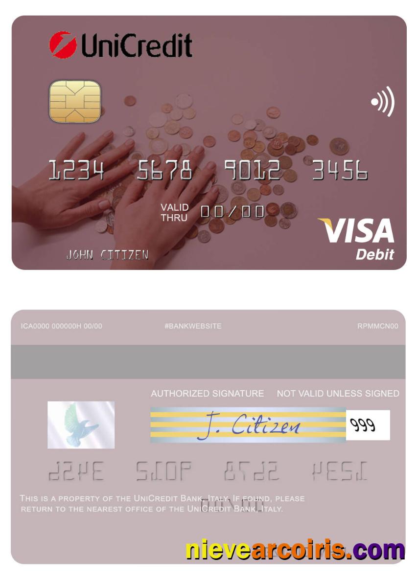 Italy UniCredit Bank Visa Debit Card Sample