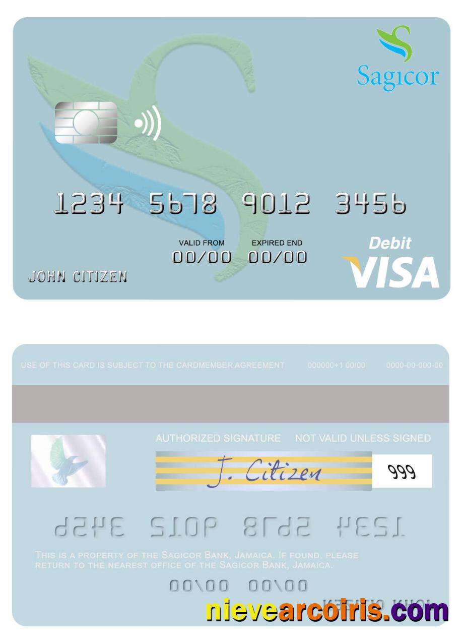 Jamaica Sagicor Bank Visa Debit Card Template