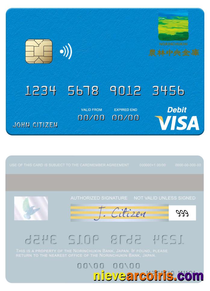 Japan Norinchukin Bank Visa Debit Card Sample