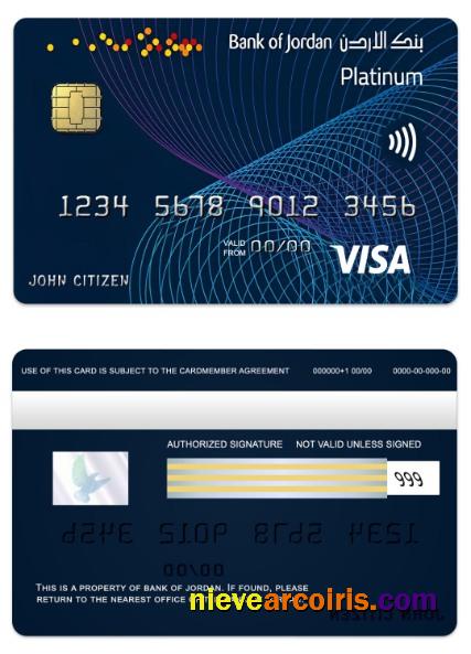 Jordan Bank Of Jordan Visa Platinum Card Sample