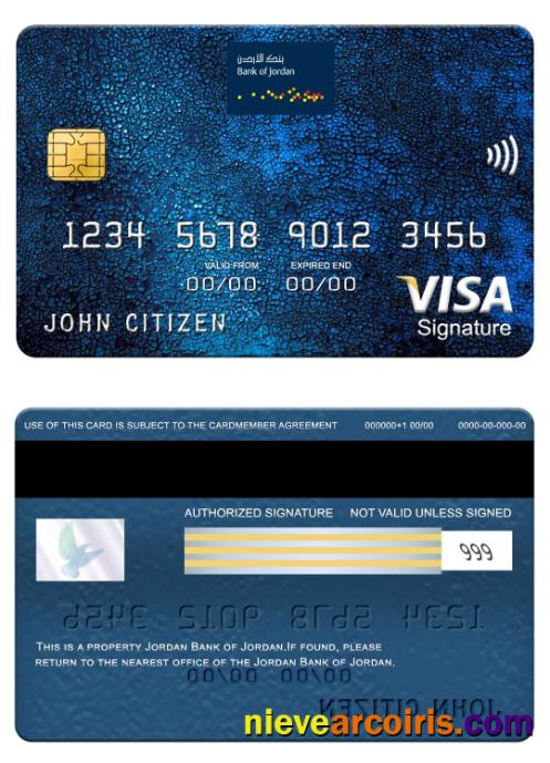 Jordan Bank Of Jordan Visa Signature Card Template