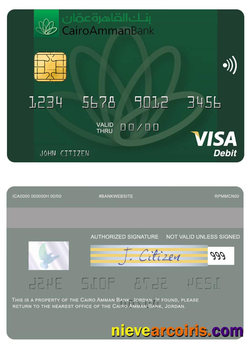 Jordan Cairo Amman Bank Visa Debit Card Template
