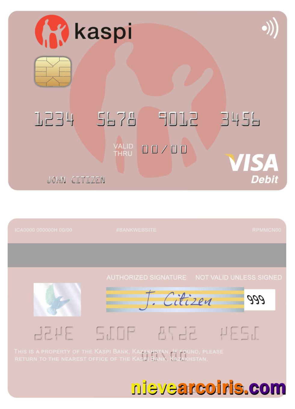 Kazakhstan Kaspi Bank Visa Debit Card Template