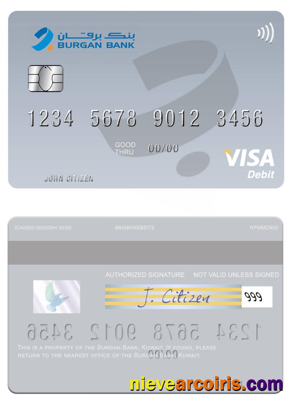 Kuwait Burgan Bank Visa Debit Card Template