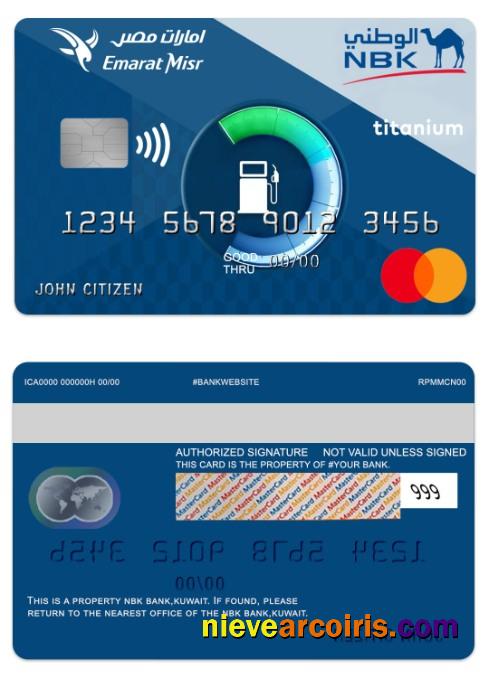 Kuwait NBK Bank Emarat Misr Titanium Mastercard Sample