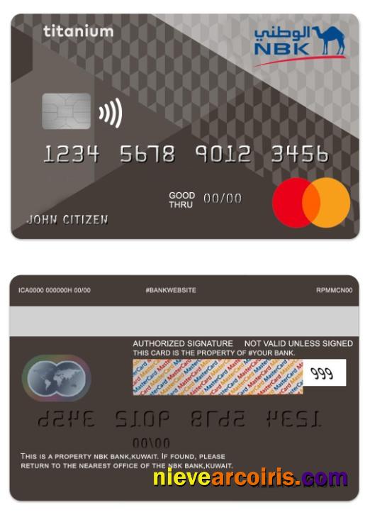 Kuwait NBK Bank Titanium Cashback Mastercard Sample