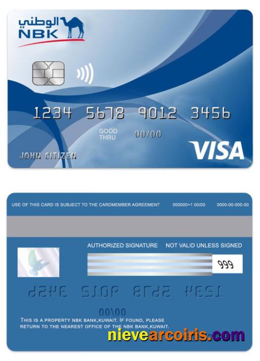 Kuwait NBK Bank Visa Classic Credit Card Template