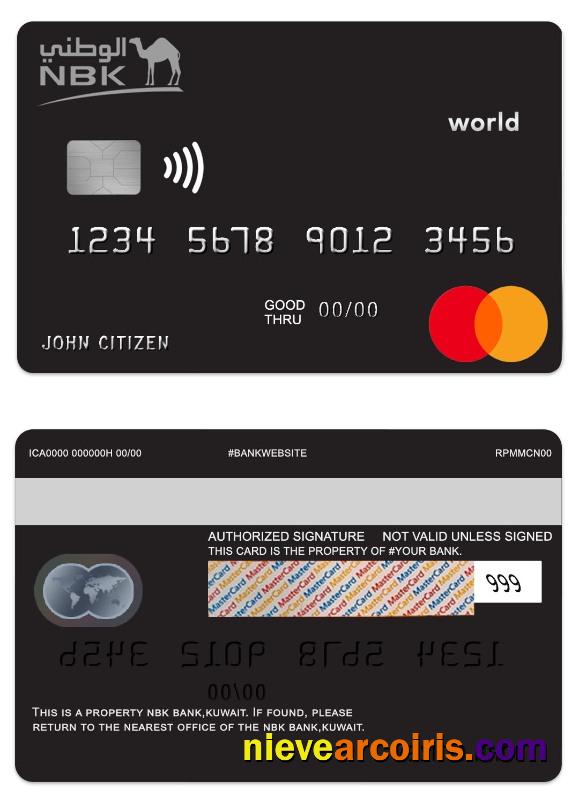 Kuwait NBK Bank World Mastercard Sample