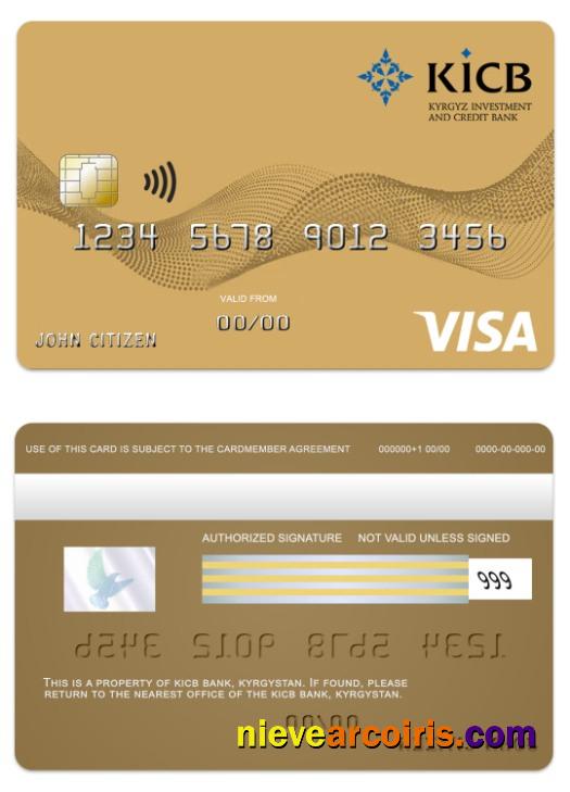 Kyrgystan KICB Bank Visa Gold Card Template