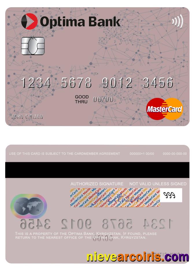 Kyrgyzstan Optima Bank Mastercard Sample