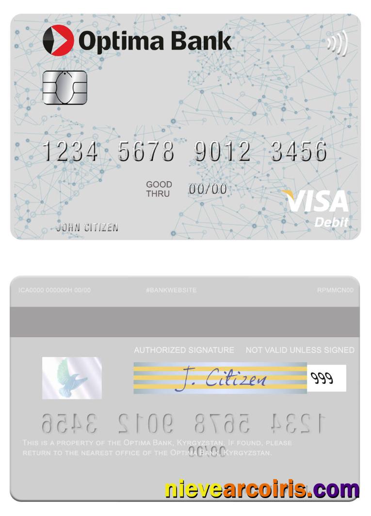 Kyrgyzstan Optima Bank Visa Debit Card Sample