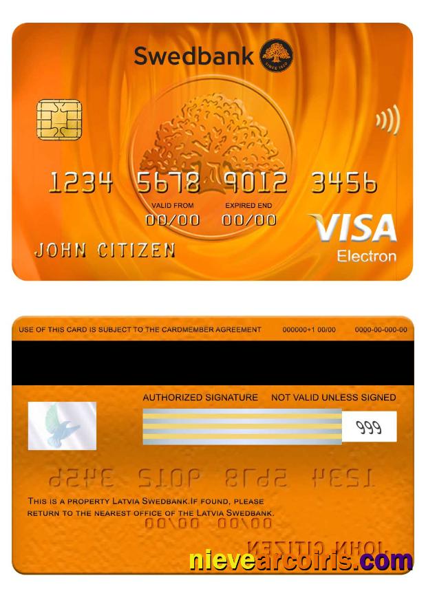 Latvia Swedbank Visa Electron Card Template