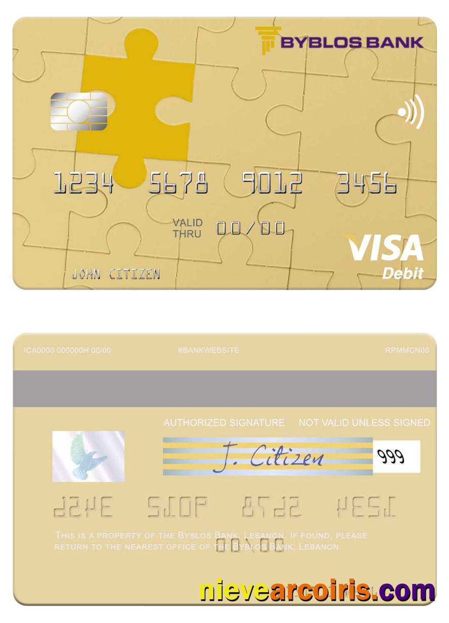 Lebanon Byblos Bank Visa Debit Card Sample