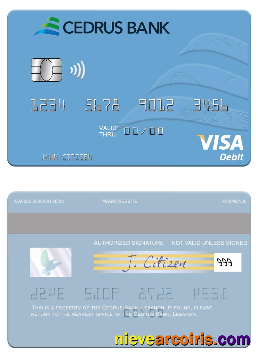 Lebanon Cedrus Bank Visa Debit Card Sample
