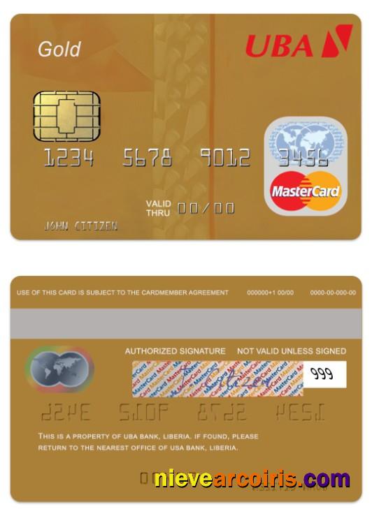 Liberia UBA Bank Gold Debit Mastercard Sample