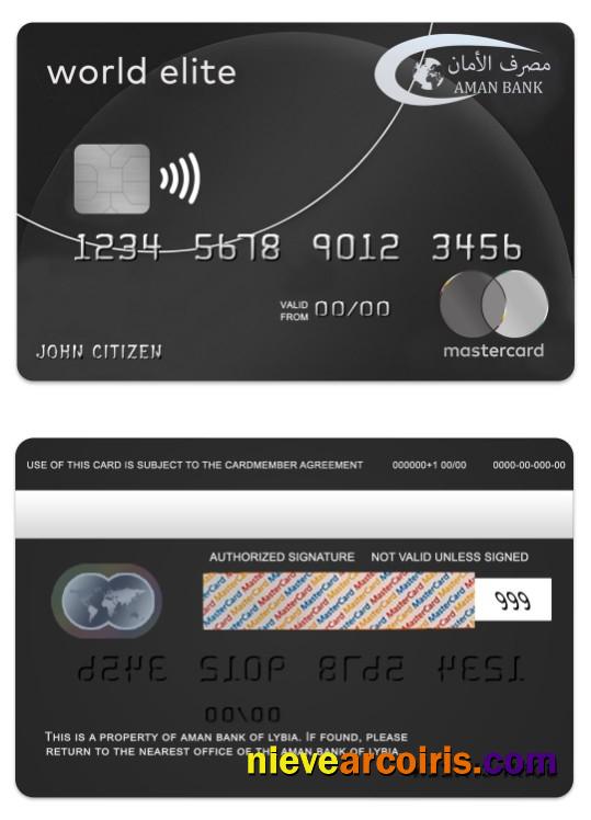 Libya Aman Bank Mastercard World Elite Card Template