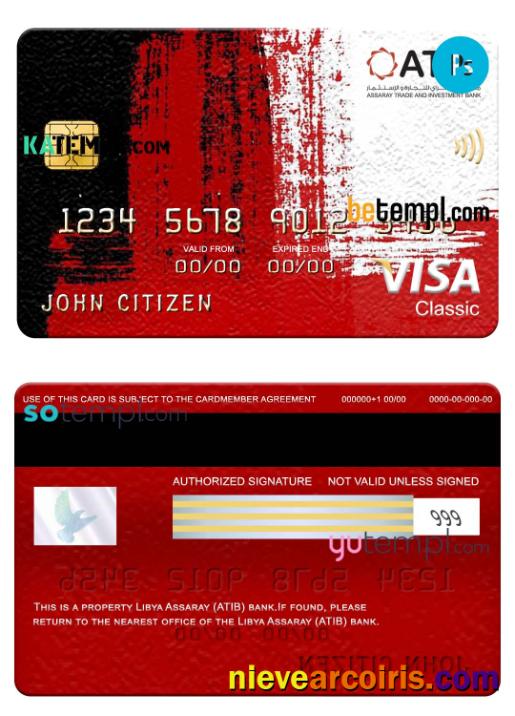 Editable Libya Assaray Bank (ATIB) Visa Classic Card, Fully Editable Template In PSD Format