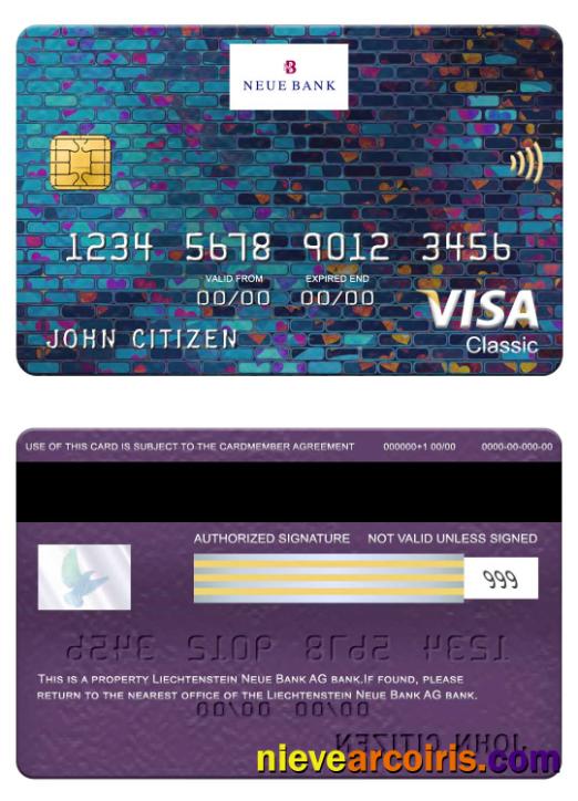 Liechtenstein Neue Bank AG Bank Visa Classic Card Template