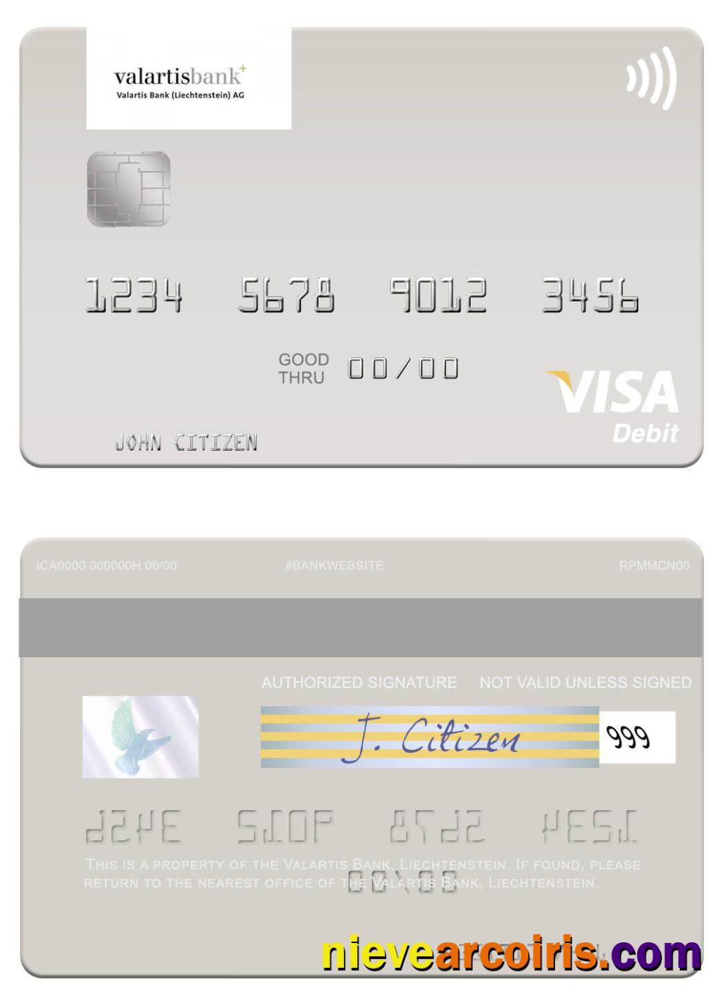 Liechtenstein Valartis Bank Visa Debit Card Template