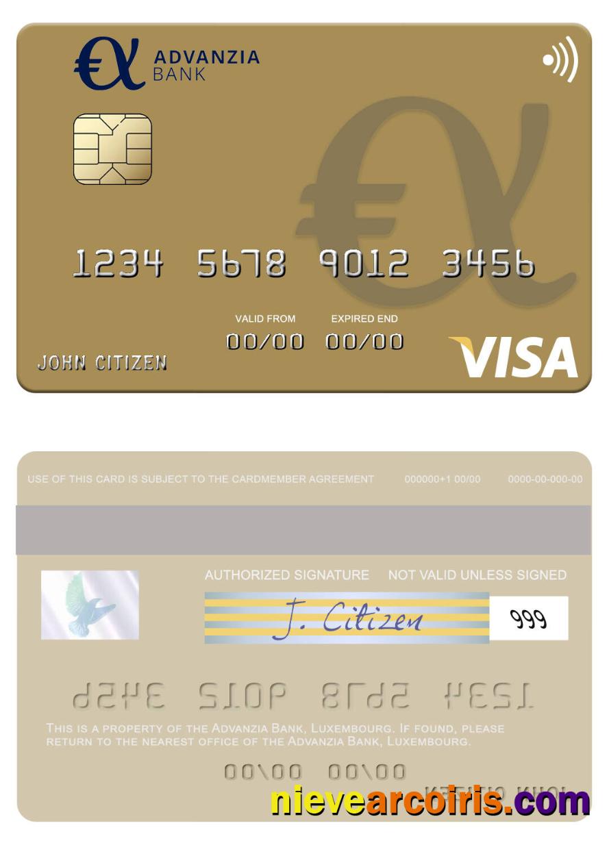 Luxembourg Advanzia Bank Visa Card Template