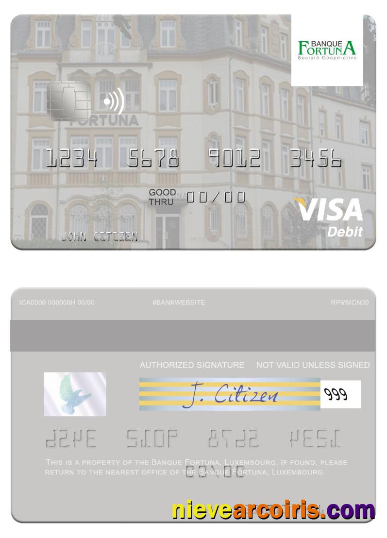 Luxembourg Banque Fortuna Visa Debit Card Template