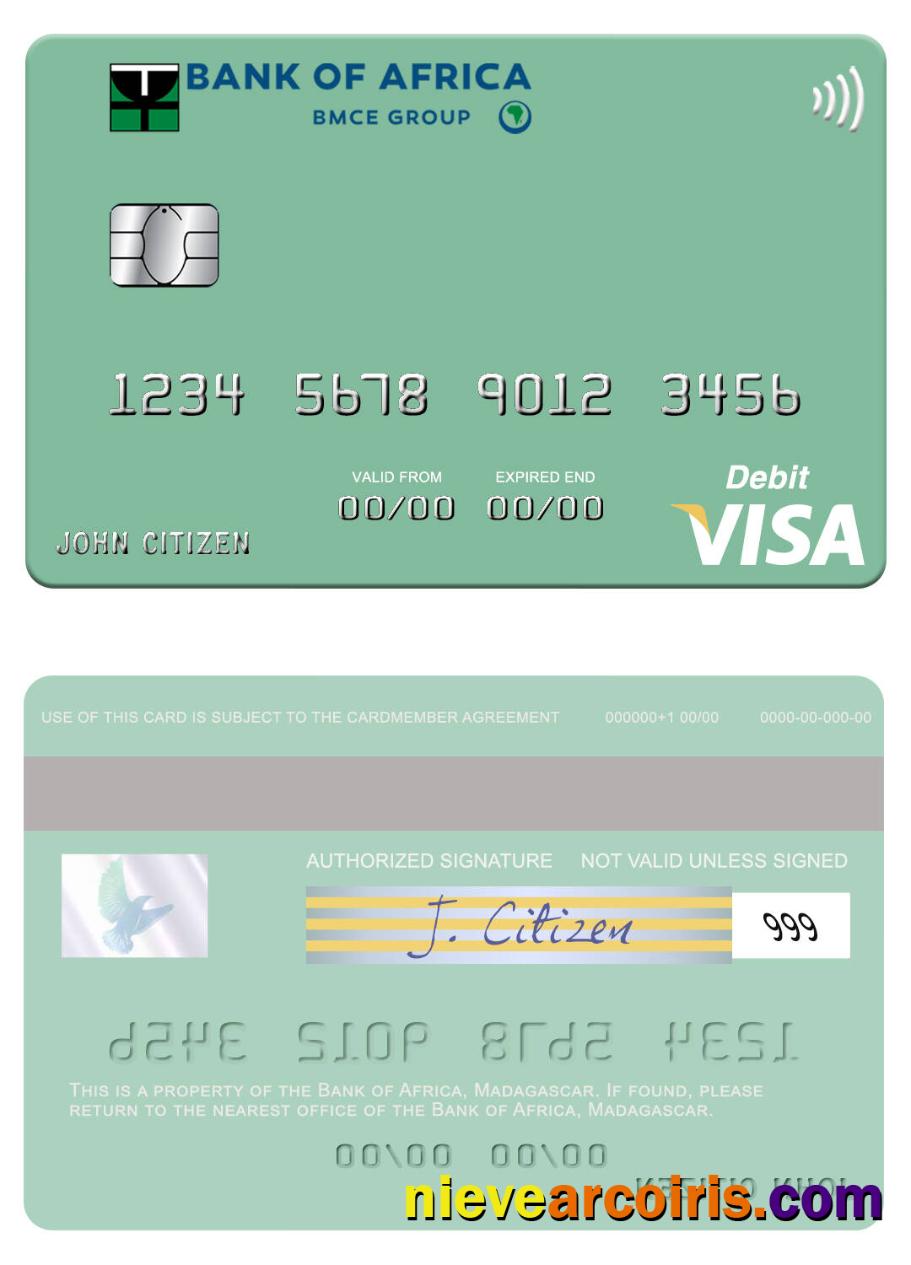 Madagascar Bank Of Africa Visa Debit Card Preview