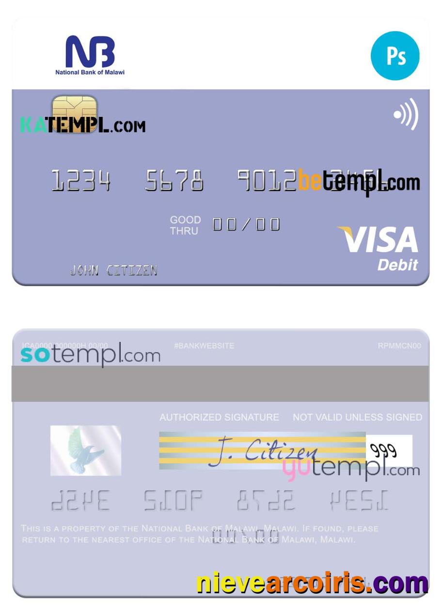 Editable Malawi National Bank Visa Card Fully Editable Template In PSD Format