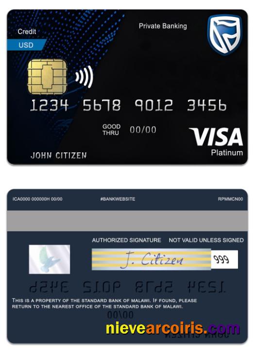 Malawi The Standard Bank Platinum Debit Visa Card Template