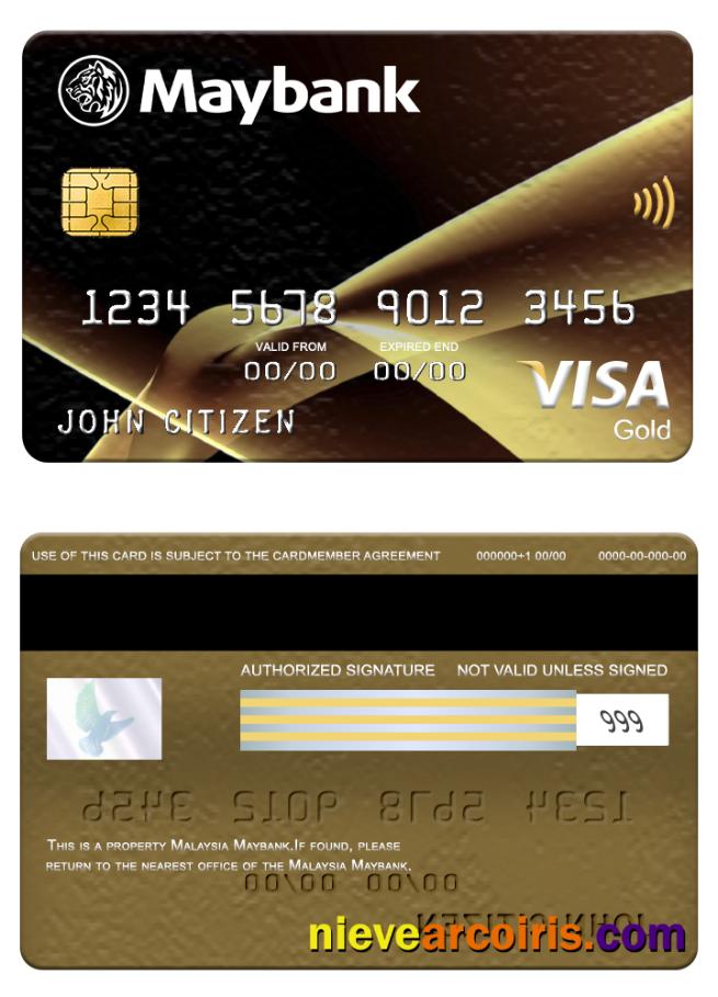 Malaysia Maybank Visa Gold Card Sample