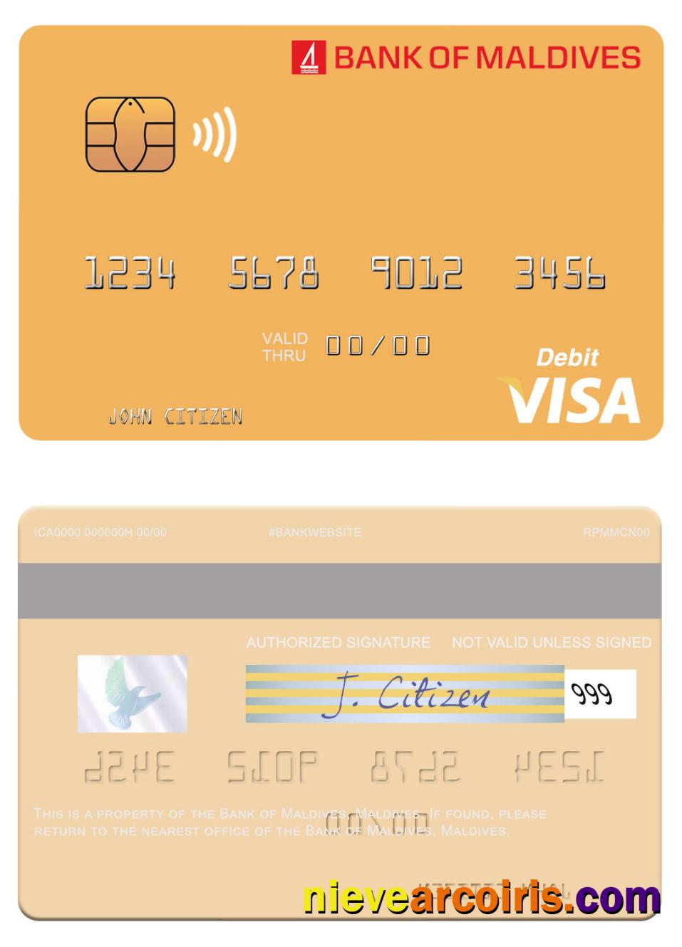 Maldives Bank Of Maldives Visa Debit Card Sample