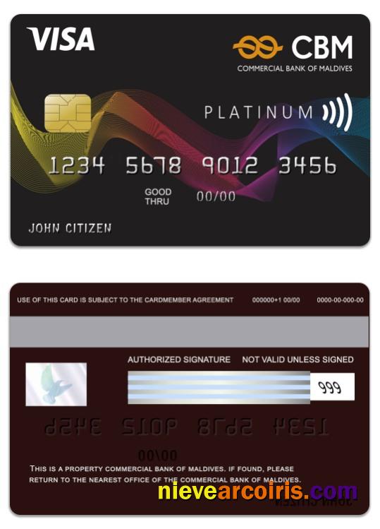 Maldives Commercial Bank Of Maldives Visa Platinum Card Template