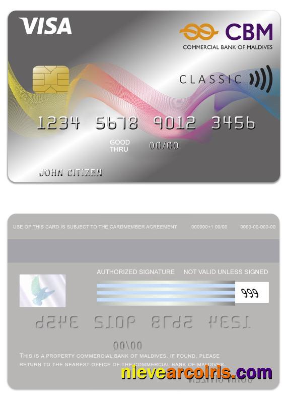 Maldives Commercial Bank Of Maldives Visa Credit Card Sample