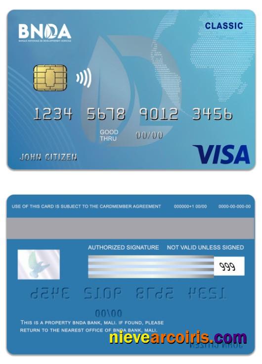 Mali BNDA Bank Visa Classic Card Template
