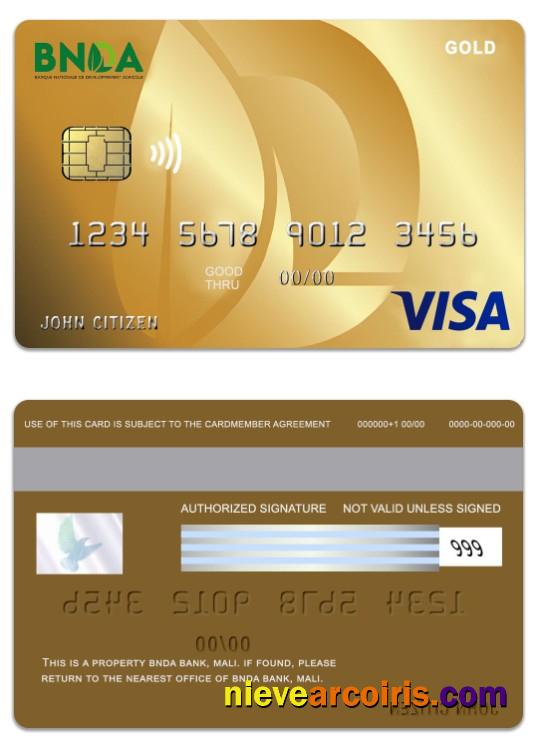 Mali BNDA Bank Visa Gold Card Template