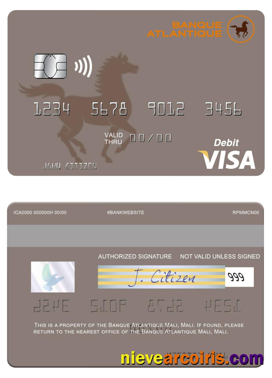 Mali Banque Atlantique Mali Visa Debit Card Sample