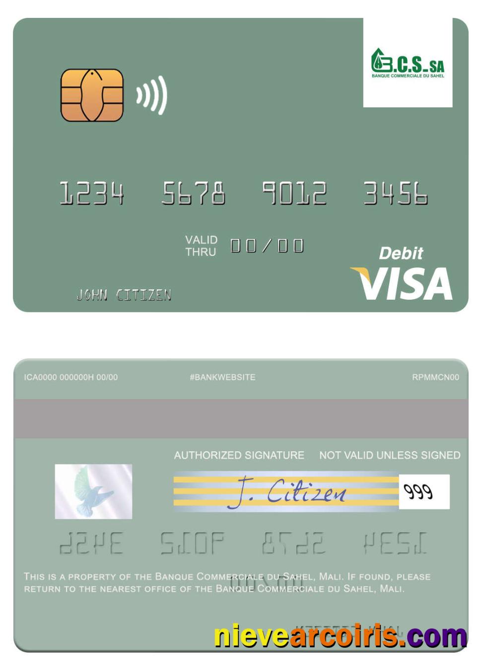 Mali Banque Commerciale Du Sahel Visa Debit Card Template
