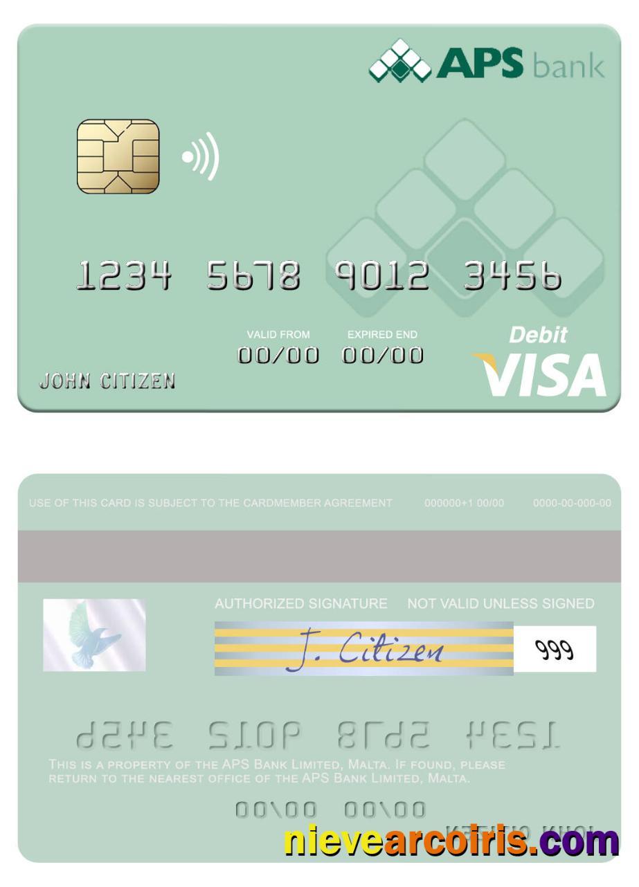 Malta APS Bank Limited Visa Debit Card Template