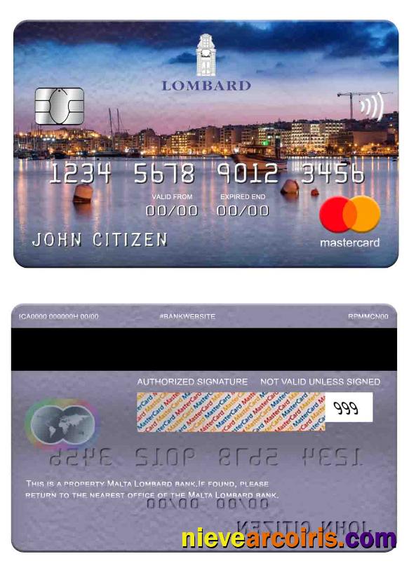 Malta Lombard Bank Mastercard Sample