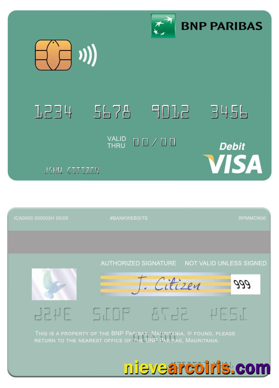Mauritania BNP Paribas Visa Debit Card Template