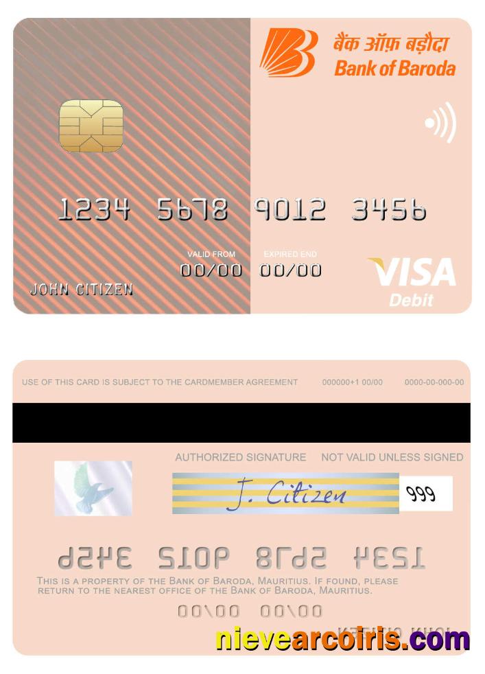 Mauritius Bank Of Baroda Visa Debit Card Template