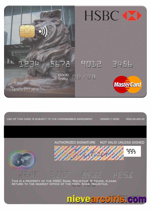 Mauritius HSBC Bank Mastercard Template