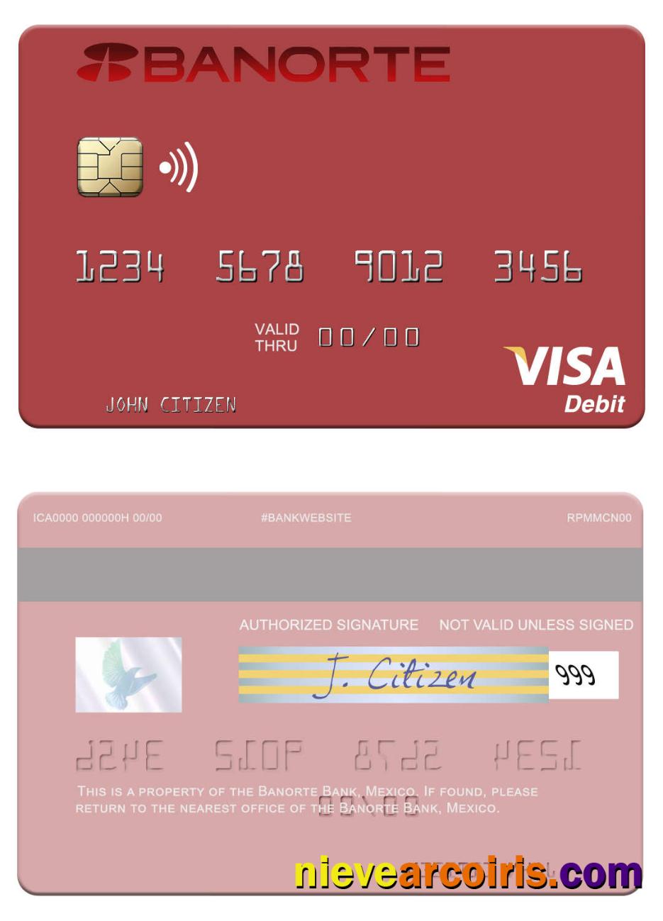 Mexico Banorte Bank Visa Debit Card Template