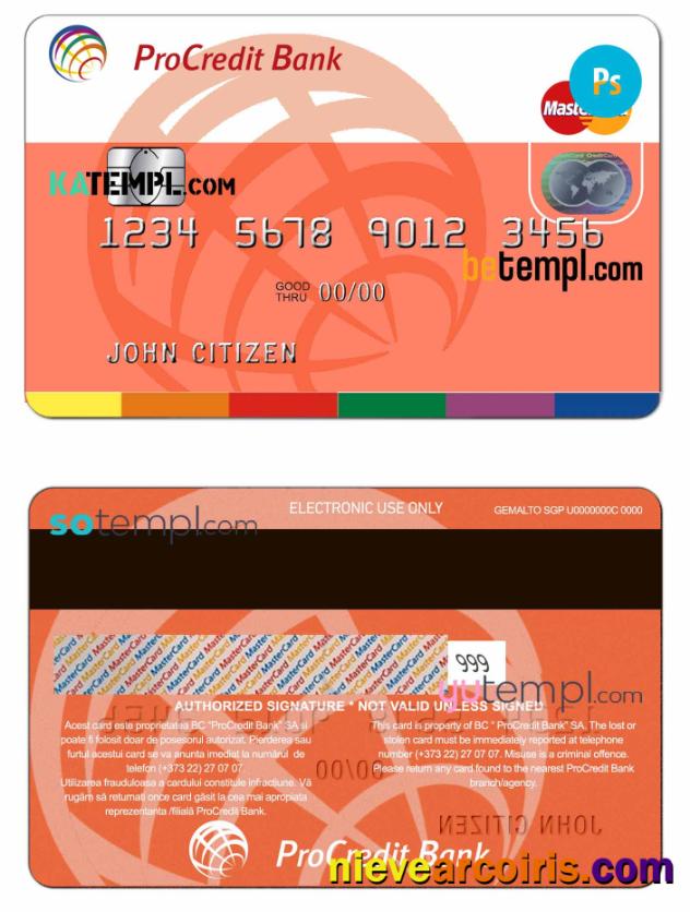 Premium Moldova Procredit Bank Mastercard, Fully Editable Template In PSD Format