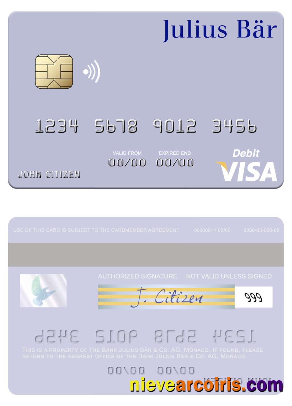 Monaco Bank Julius Bär & Co. AG Visa Debit Card Photolook