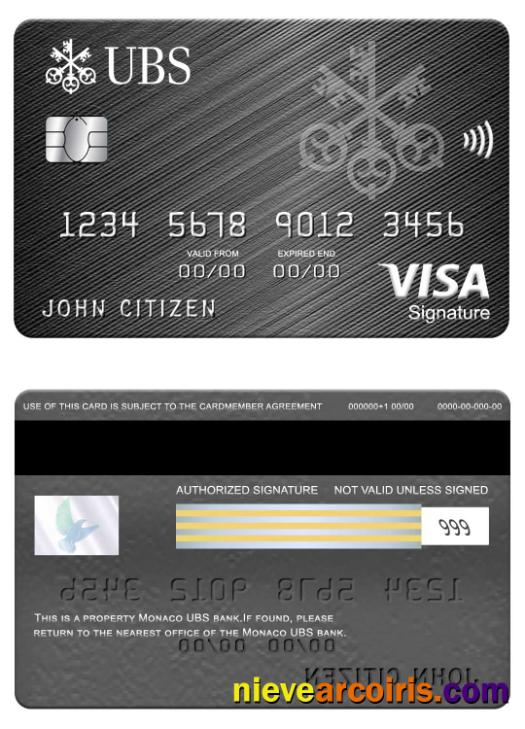 Monaco UBS Bank Visa Signature Card Sample
